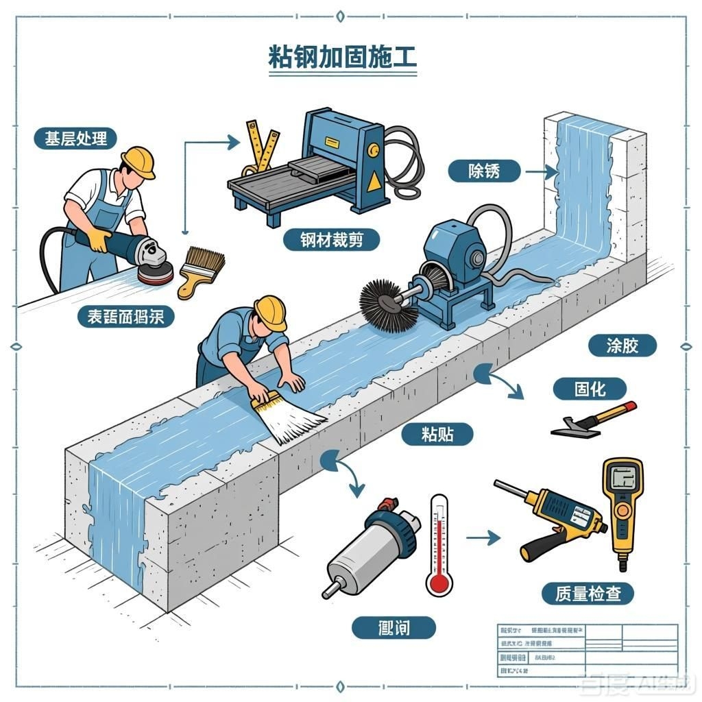 如何繪制粘鋼加固施工工藝流程圖？（如何繪制粘鋼加固施工工藝流程圖生成四張粘鋼加固施工工藝流程圖） 行業(yè)新聞 第2張