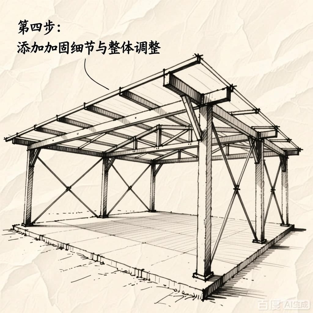 如何繪制自己的車(chē)棚結(jié)構(gòu)圖（如何繪制自己的車(chē)棚結(jié)構(gòu)圖,4張圖均為車(chē)棚結(jié)構(gòu)繪制步驟的示意圖） 行業(yè)新聞 第4張