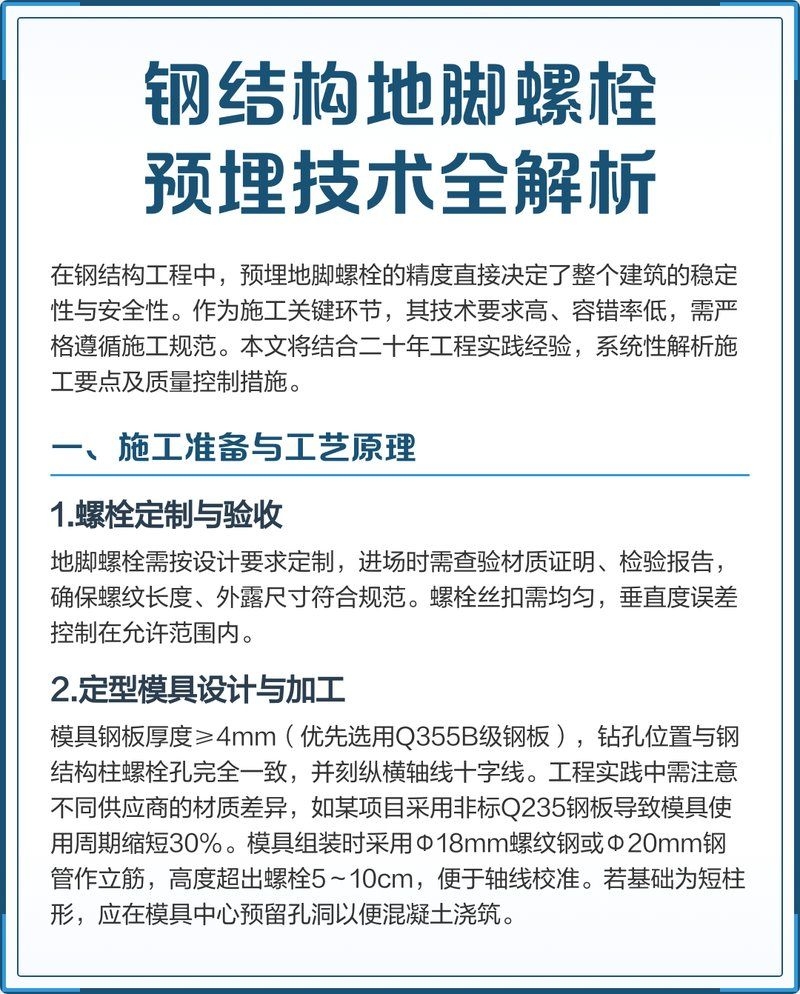 如何確保地腳螺栓預(yù)埋的精度？（地腳螺栓預(yù)埋技術(shù)全解析京筑鐵骨,鋼結(jié)構(gòu)預(yù)埋技術(shù)全解析） 行業(yè)新聞 第1張